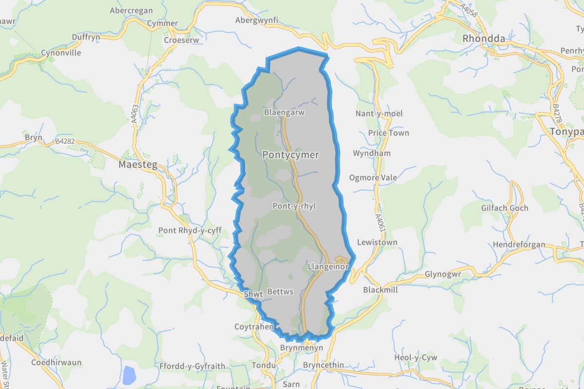 Garw Valley geographic boundaries light outline