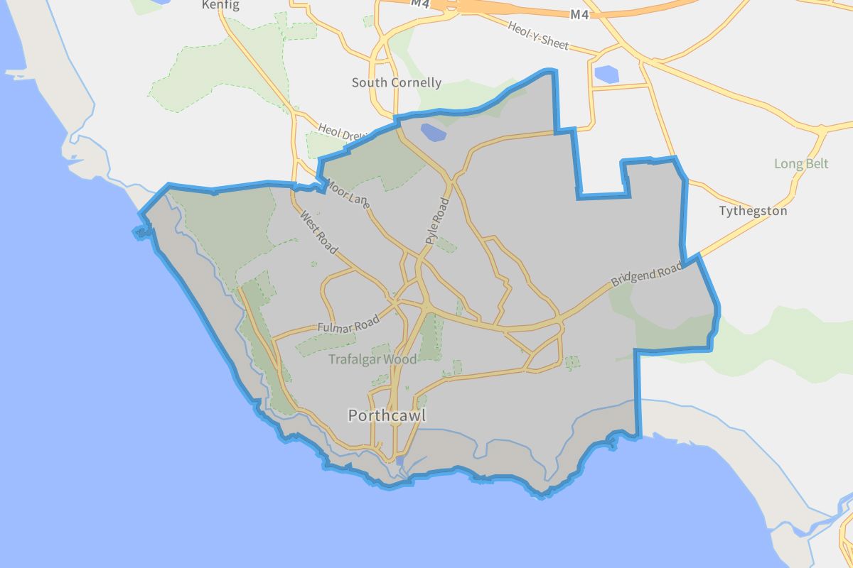 Porthcawl geographic boundaries light outline