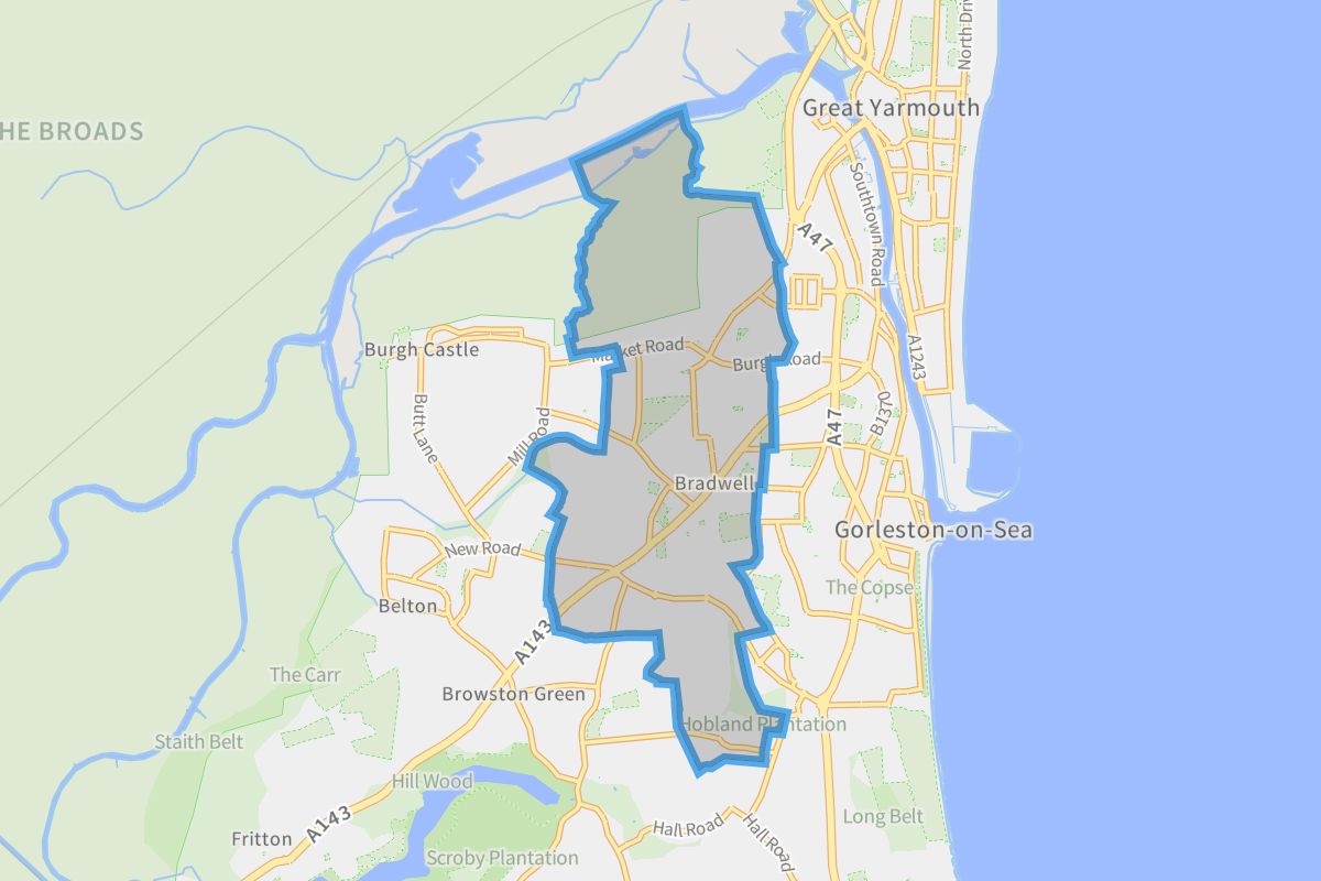 Bradwell geographic boundaries light outline