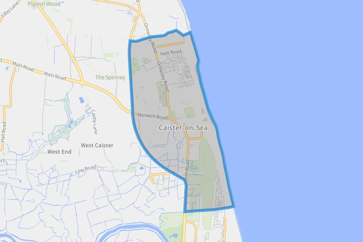 Caister-on-Sea geographic boundaries light outline