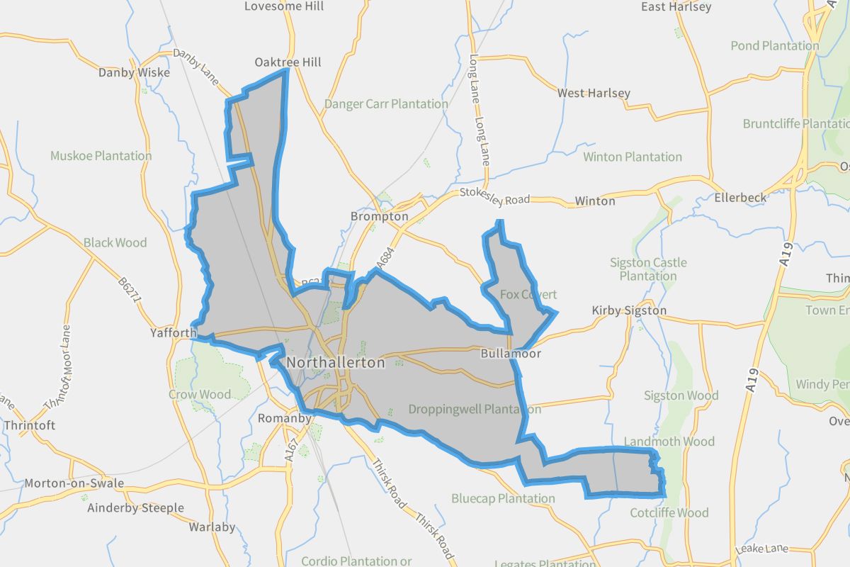 Northallerton geographic boundaries light outline