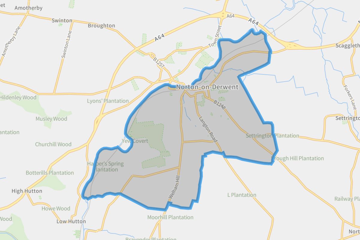 Norton-on-Derwent geographic boundaries light outline