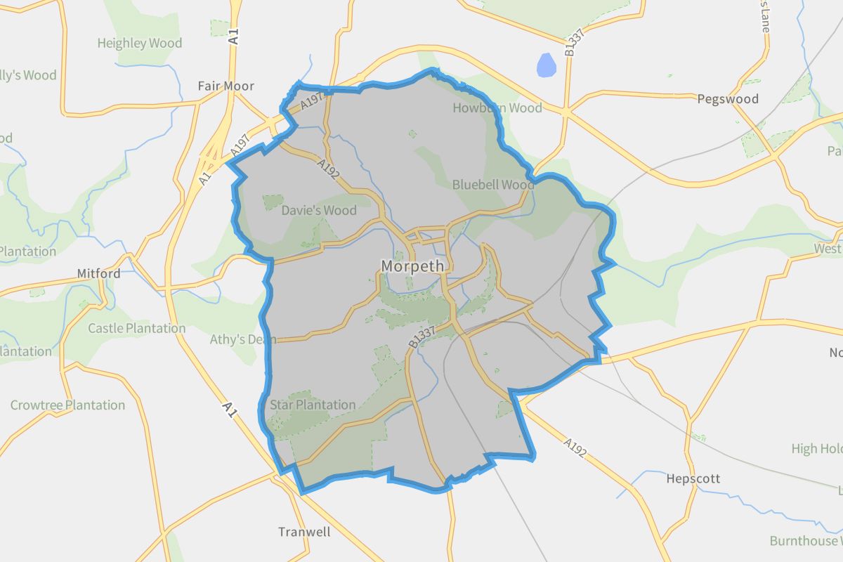 Morpeth geographic boundaries light outline