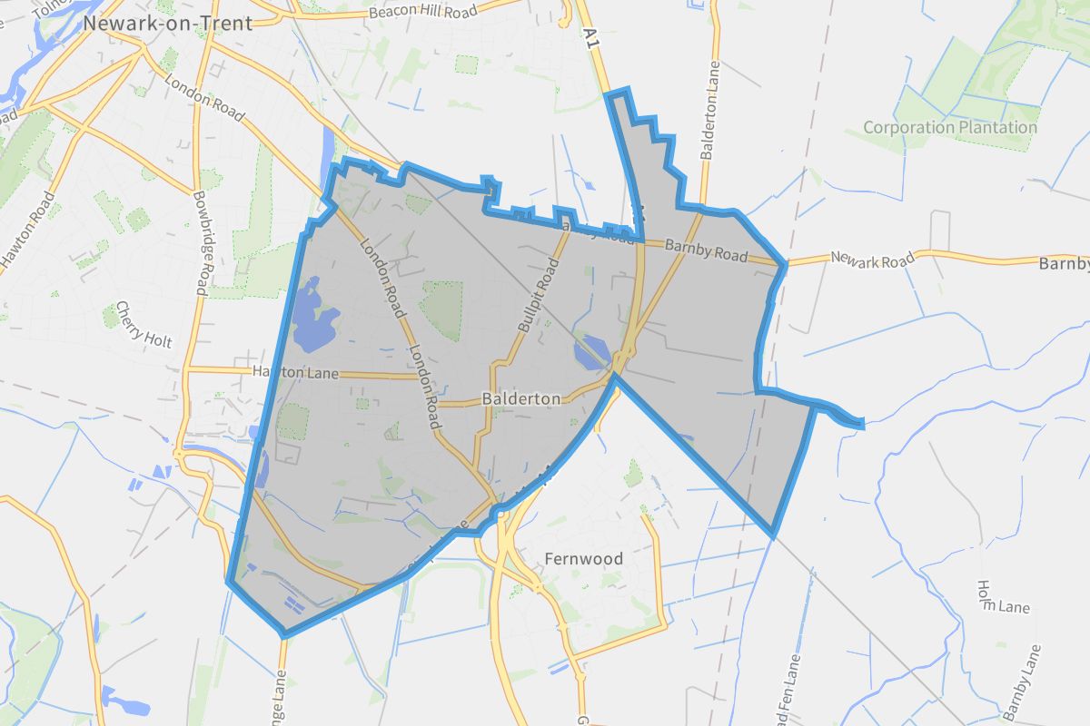Balderton geographic boundaries light outline