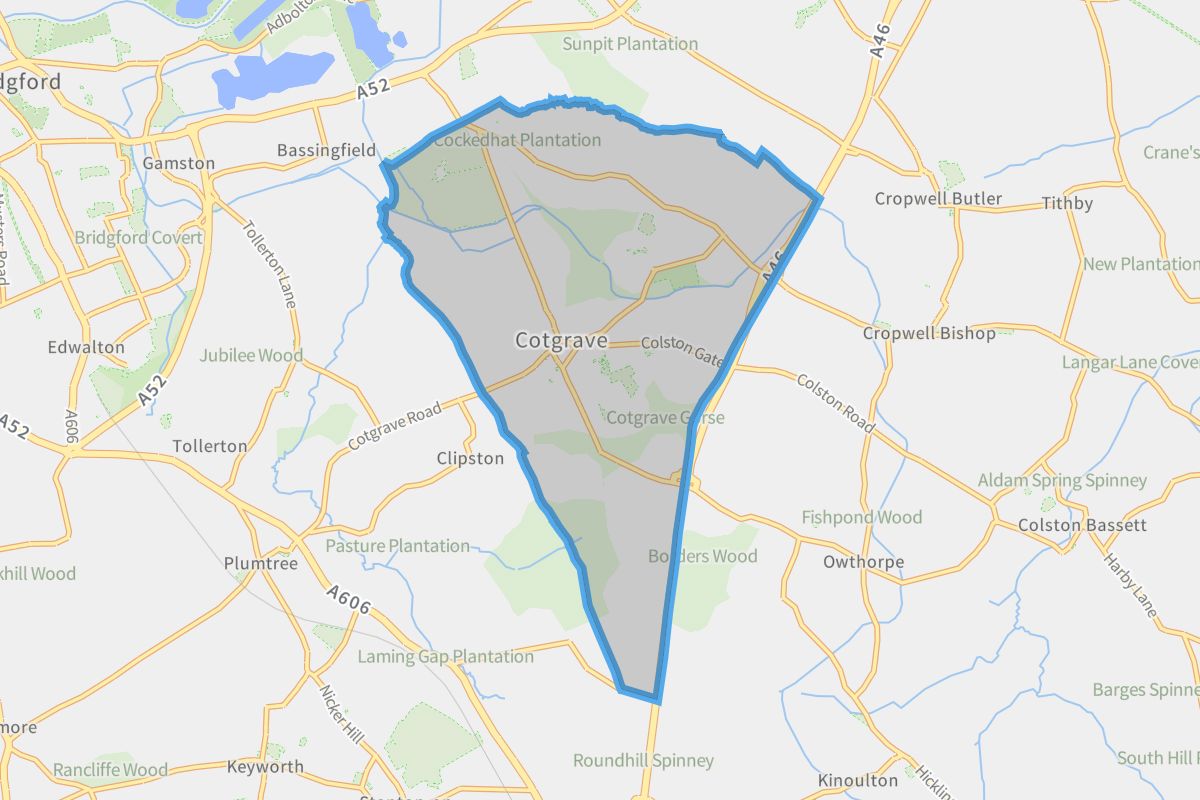 Cotgrave geographic boundaries light outline