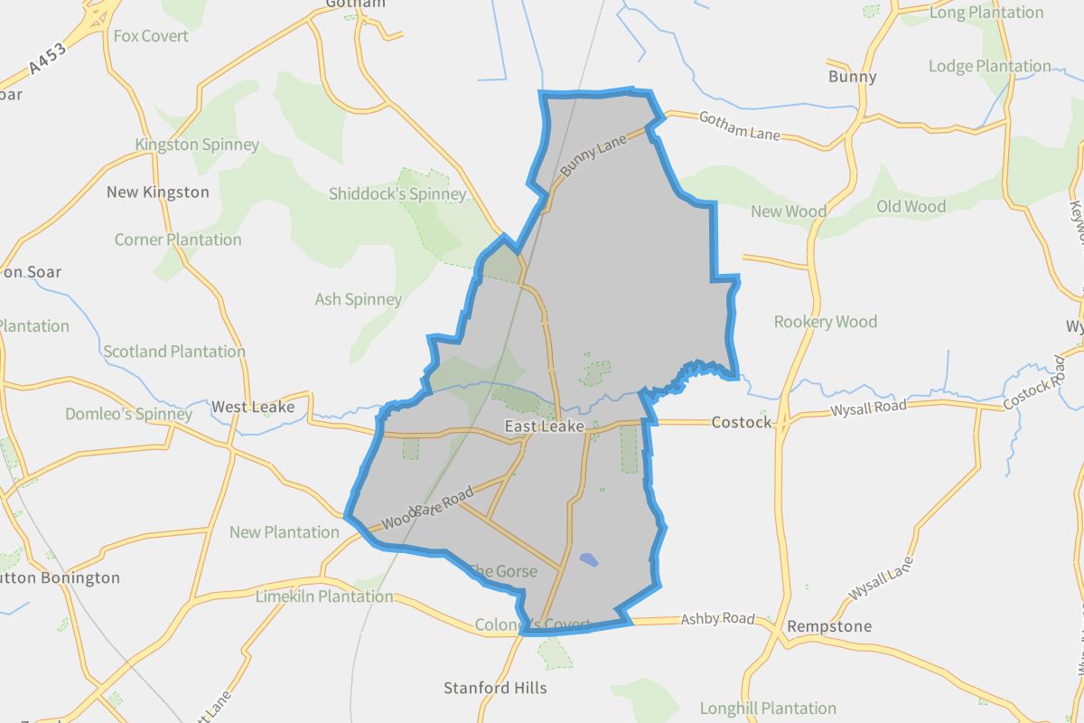 East Leake geographic boundaries light outline