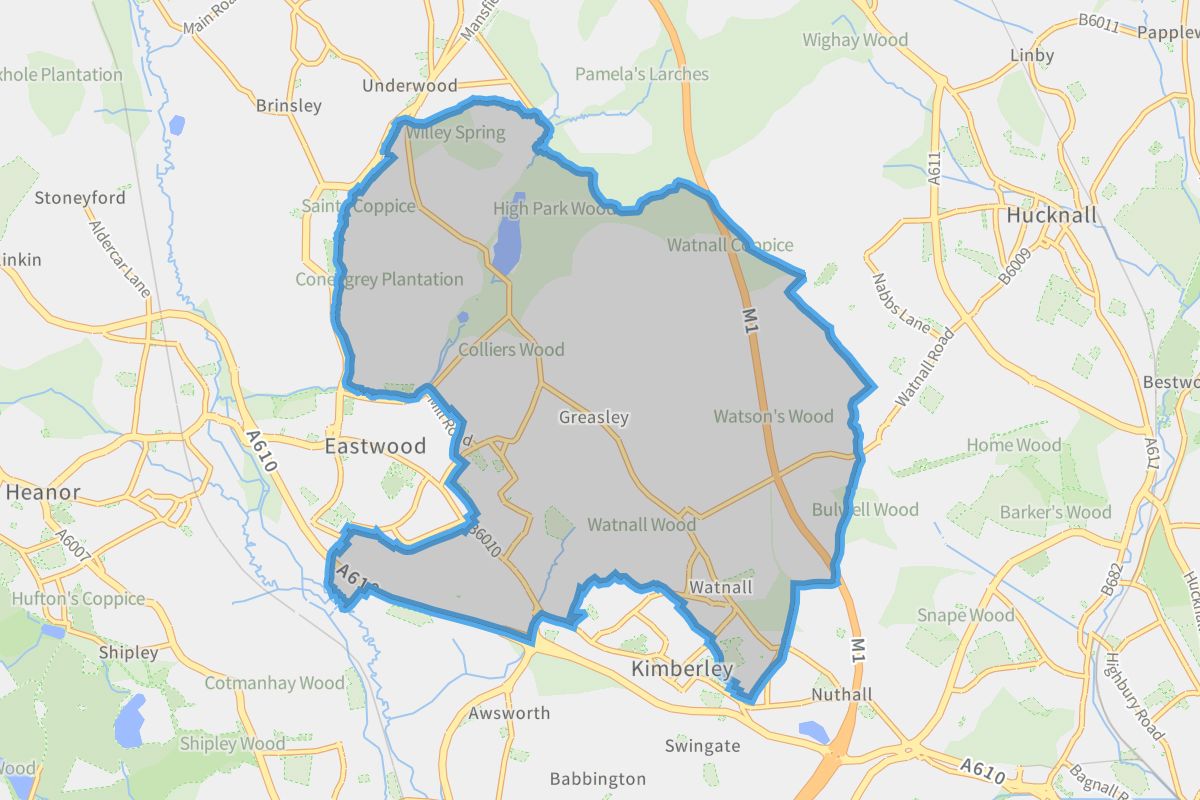 Greasley geographic boundaries light outline