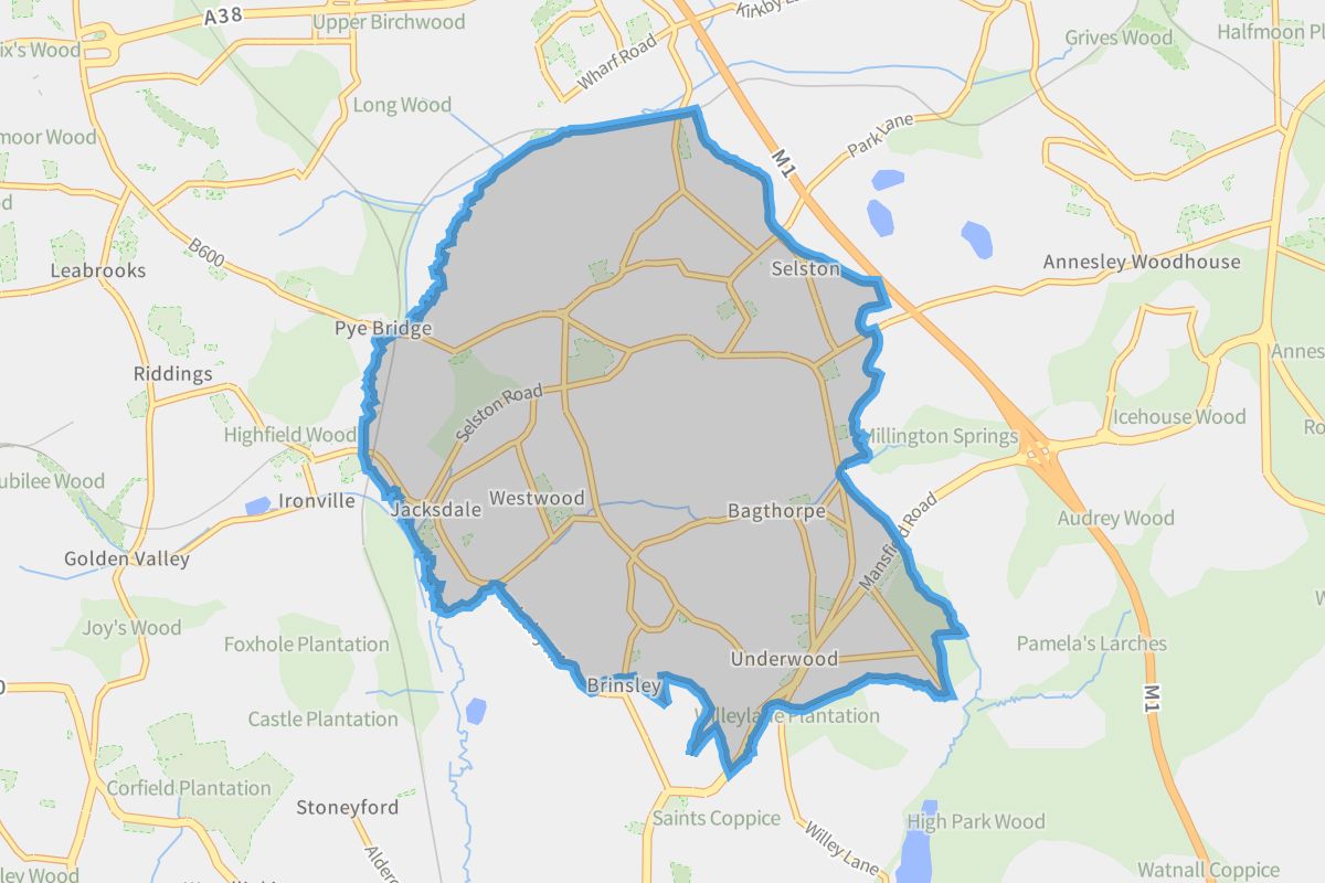 Selston geographic boundaries light outline