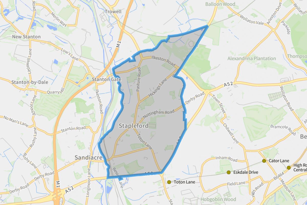 Stapleford geographic boundaries light outline