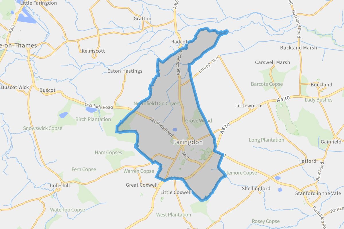 Great Faringdon geographic boundaries light outline