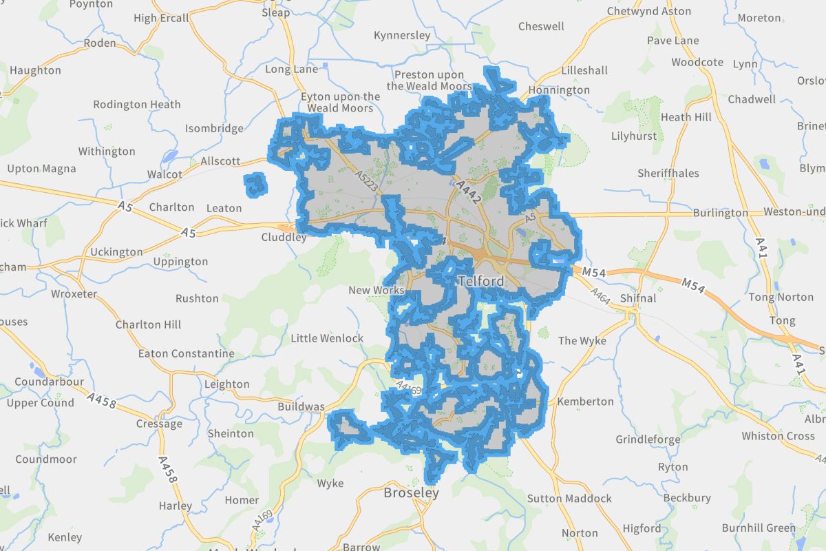 Telford geographic boundaries light outline