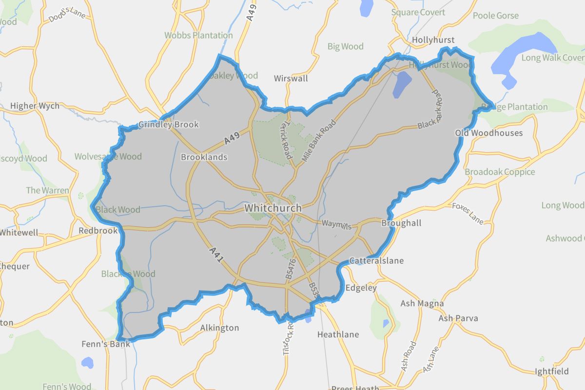 Whitchurch Urban geographic boundaries light outline