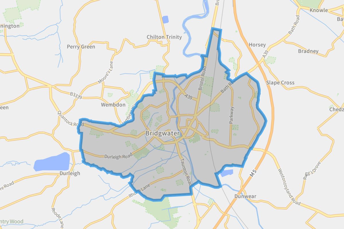Bridgwater geographic boundaries light outline