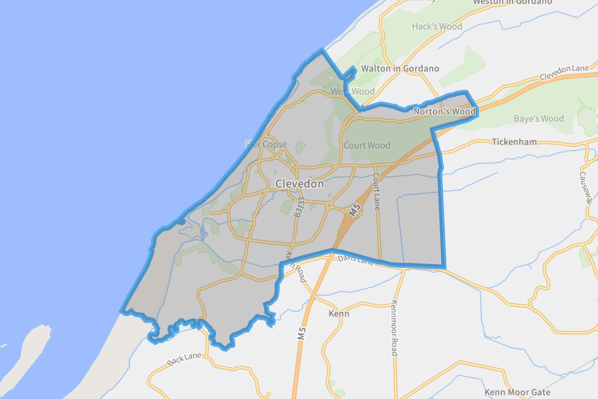 Clevedon geographic boundaries light outline