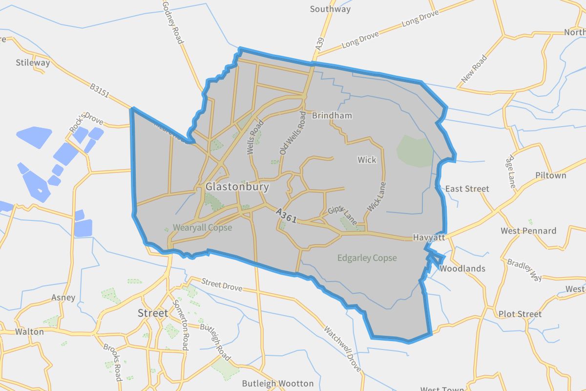 Glastonbury geographic boundaries light outline
