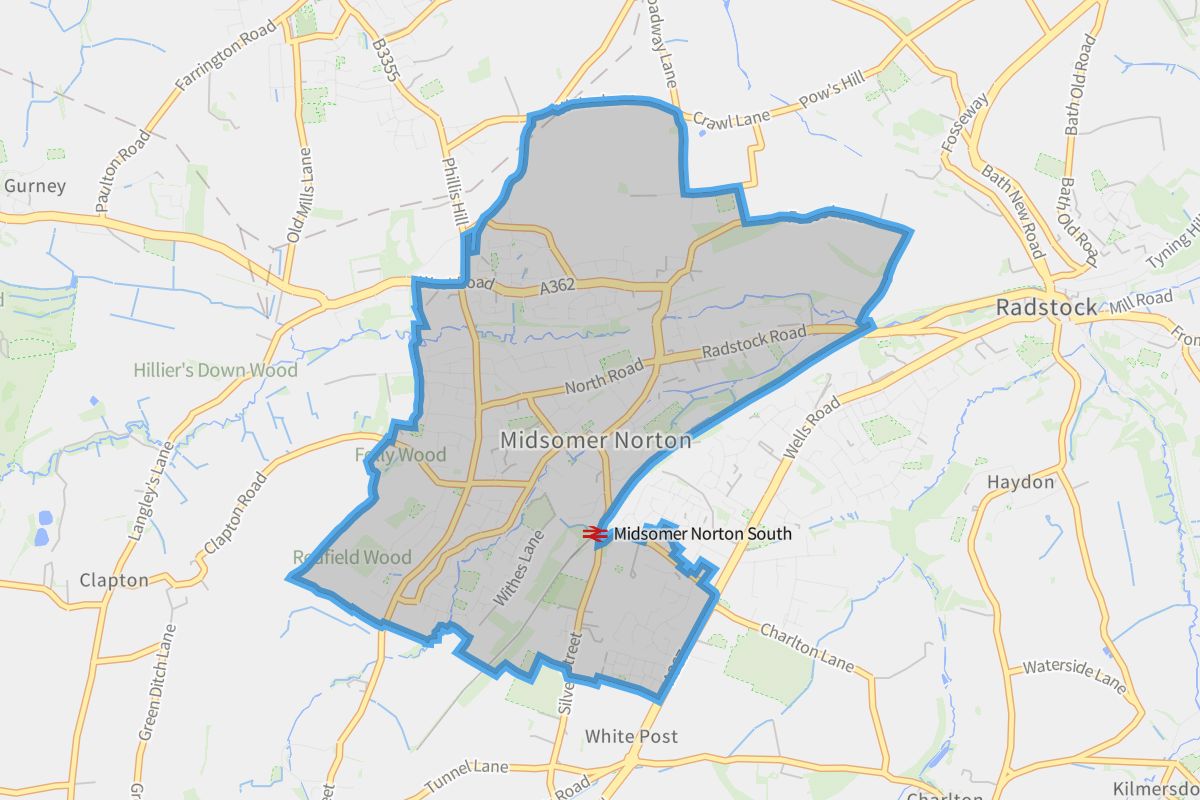 Midsomer Norton geographic boundaries light outline