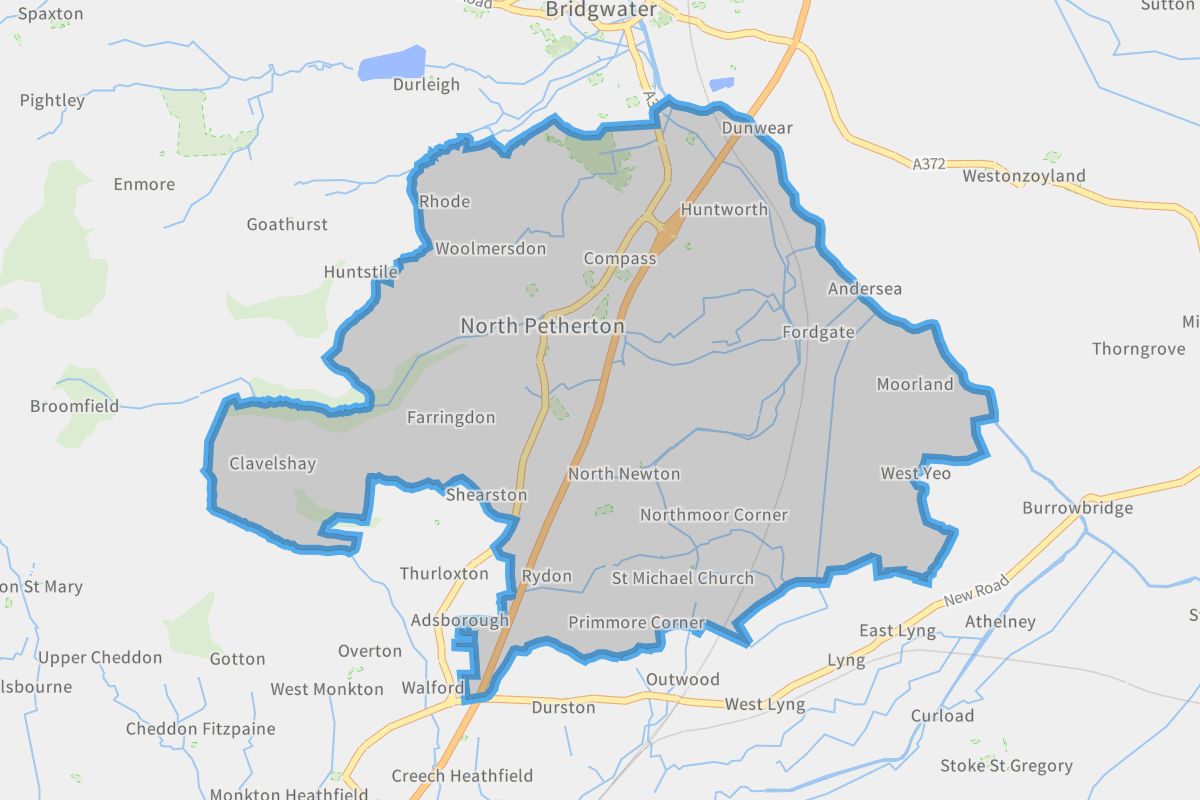North Petherton geographic boundaries light outline