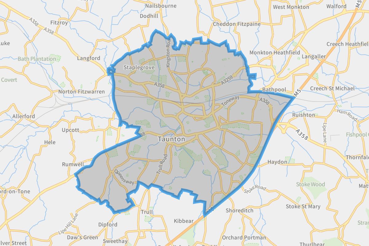 Taunton geographic boundaries light outline