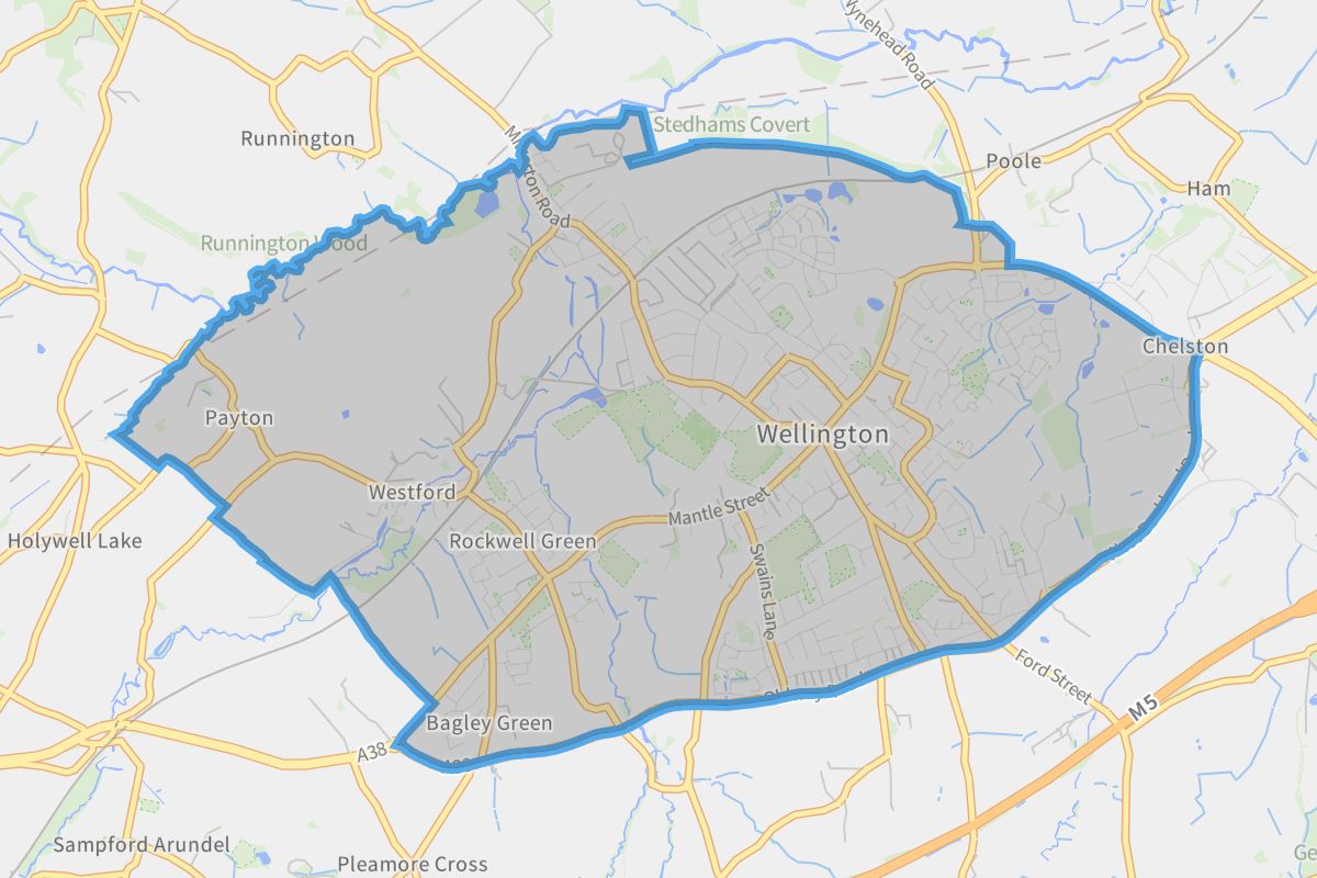 Wellington geographic boundaries light outline
