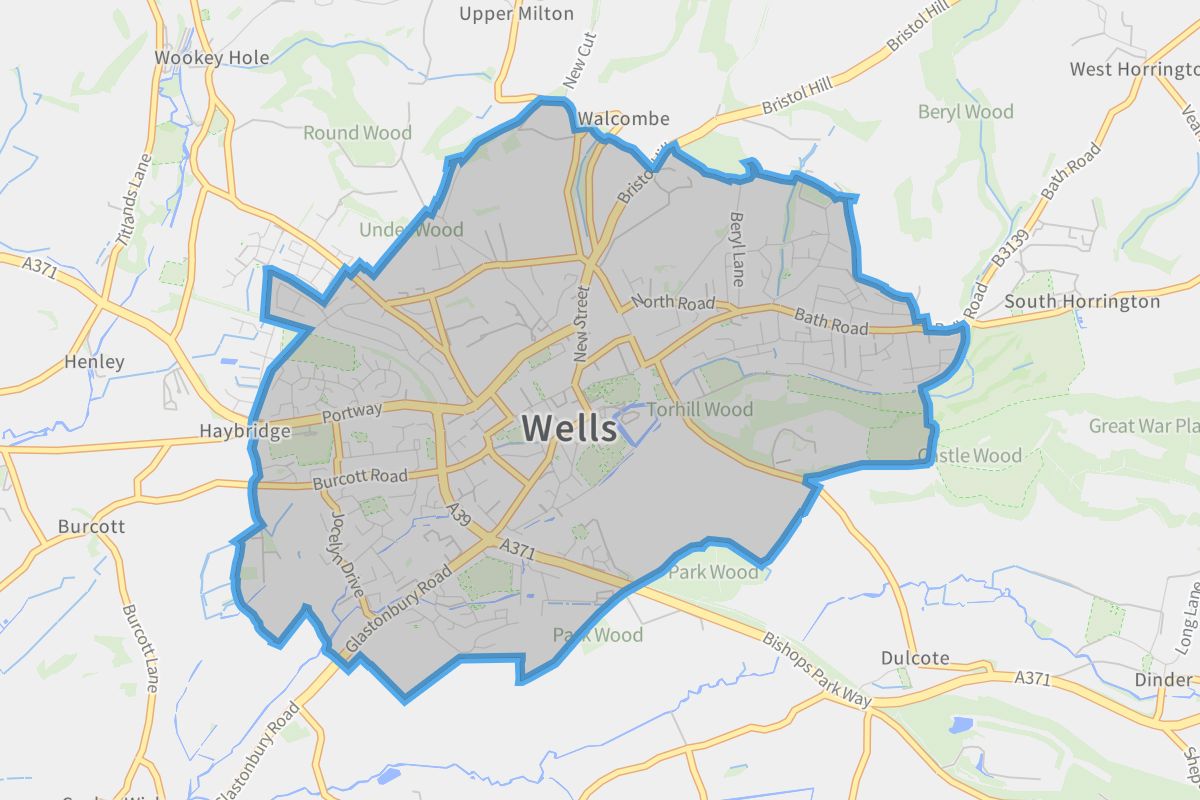 Wells geographic boundaries light outline