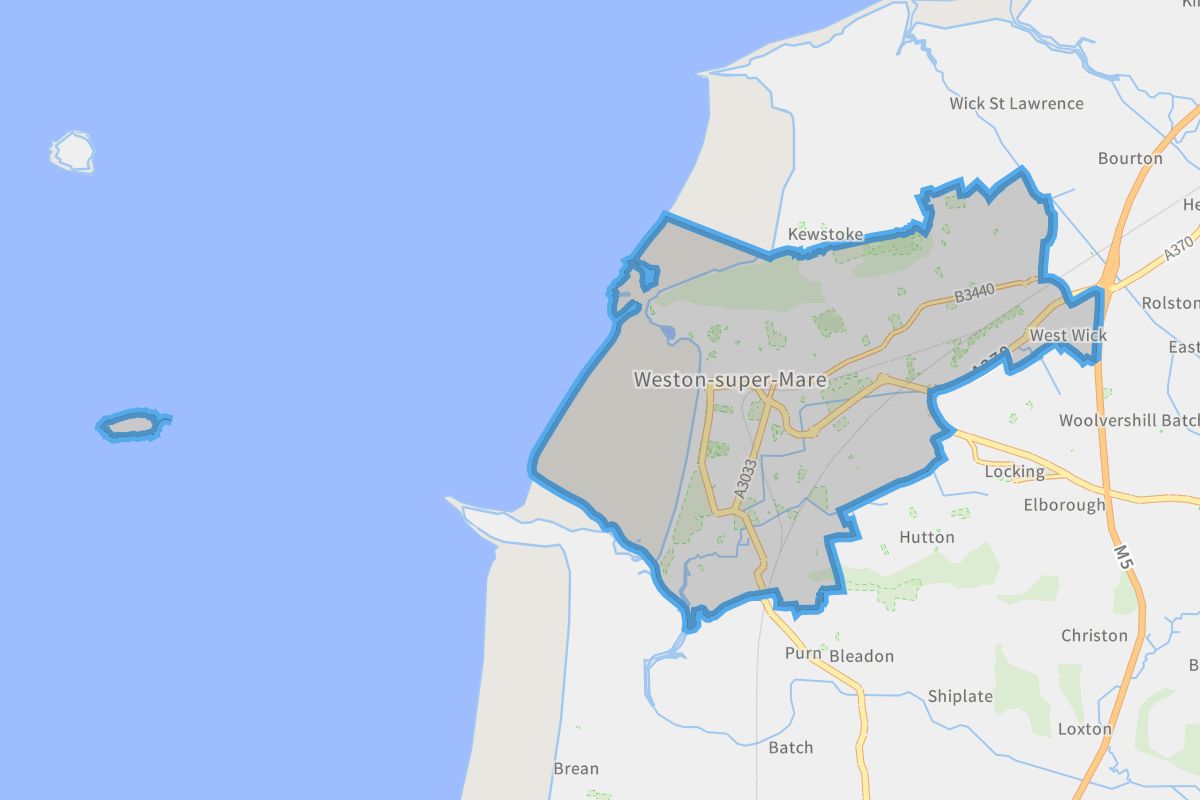 Weston-Super-Mare geographic boundaries light outline