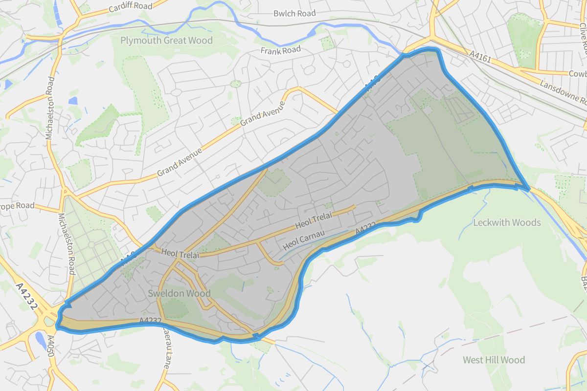 Caerau geographic boundaries light outline