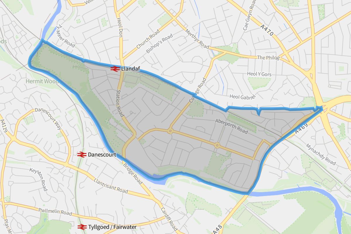 Llandaff North geographic boundaries light outline
