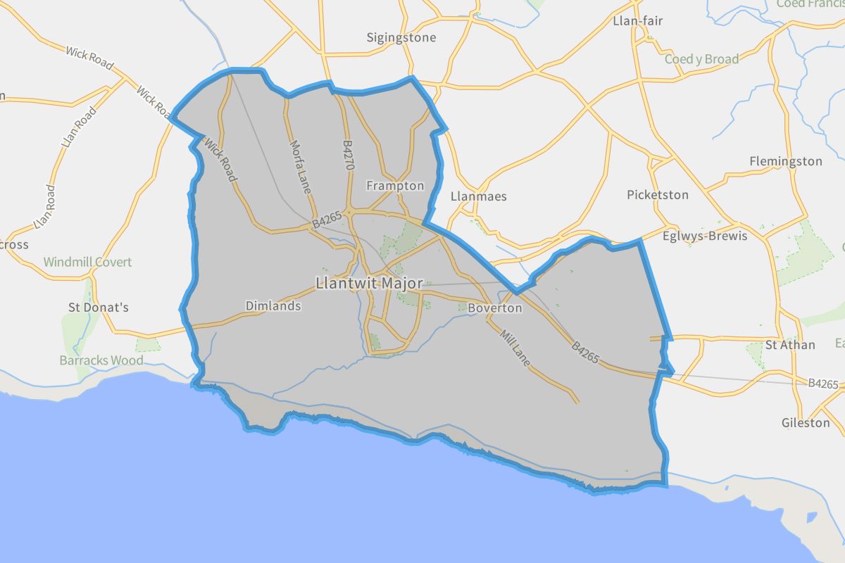 Llantwit Major geographic boundaries light outline