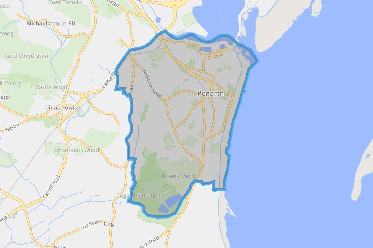 Penarth geographic boundaries light outline