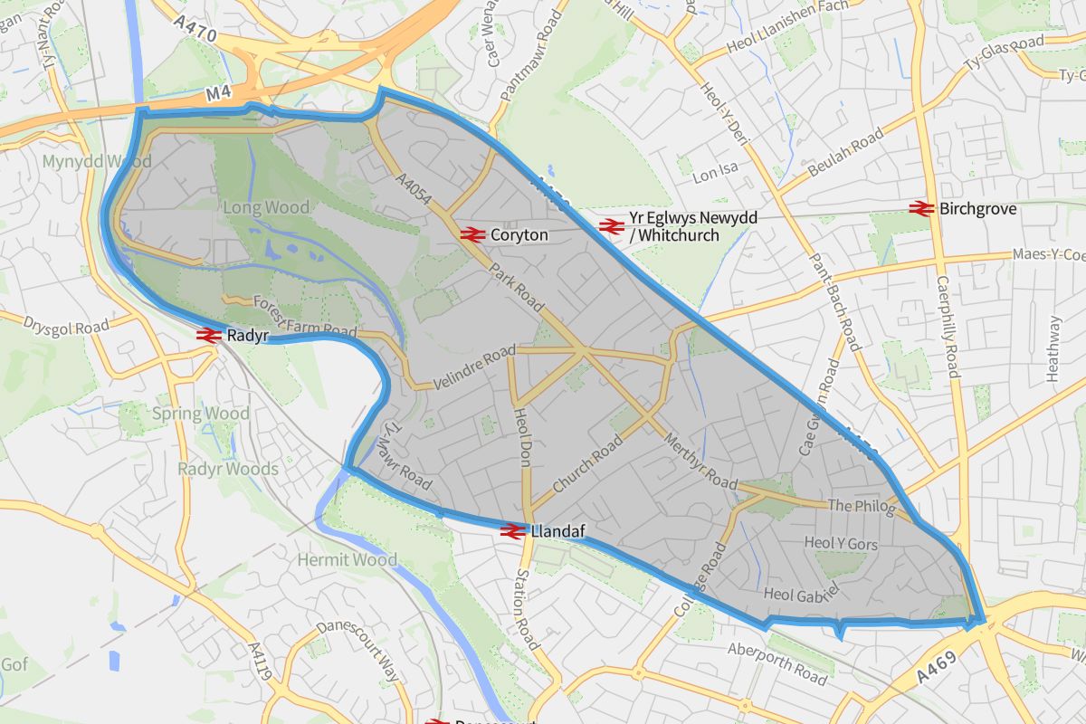 Whitchurch geographic boundaries light outline