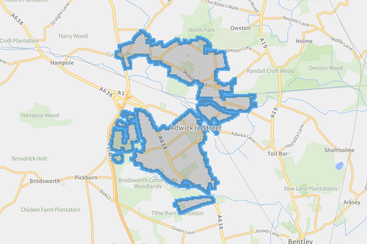 Adwick le Street geographic boundaries light outline