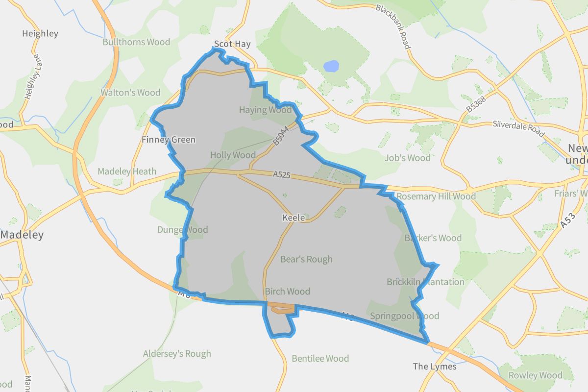Keele geographic boundaries light outline