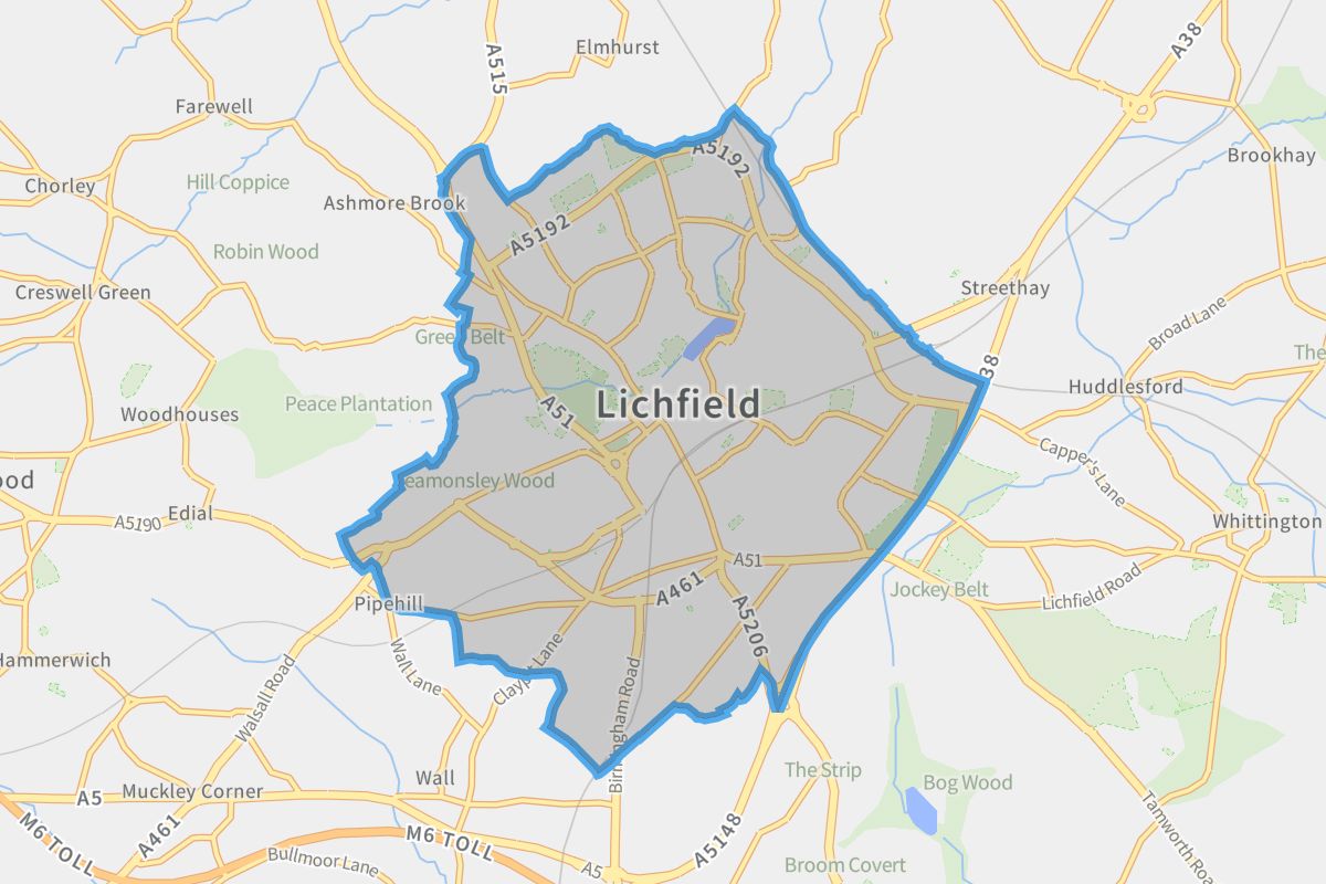 Lichfield geographic boundaries light outline