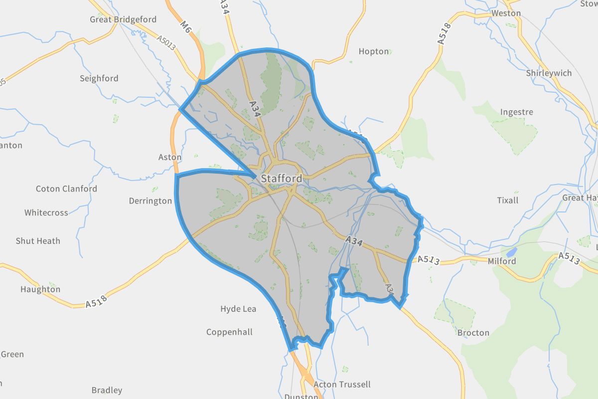 Stafford geographic boundaries light outline
