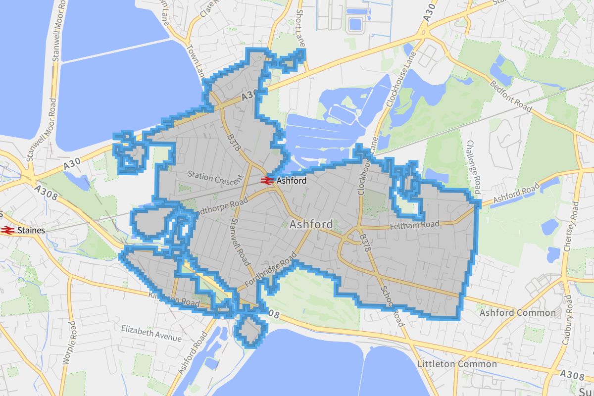 Ashford geographic boundaries light outline