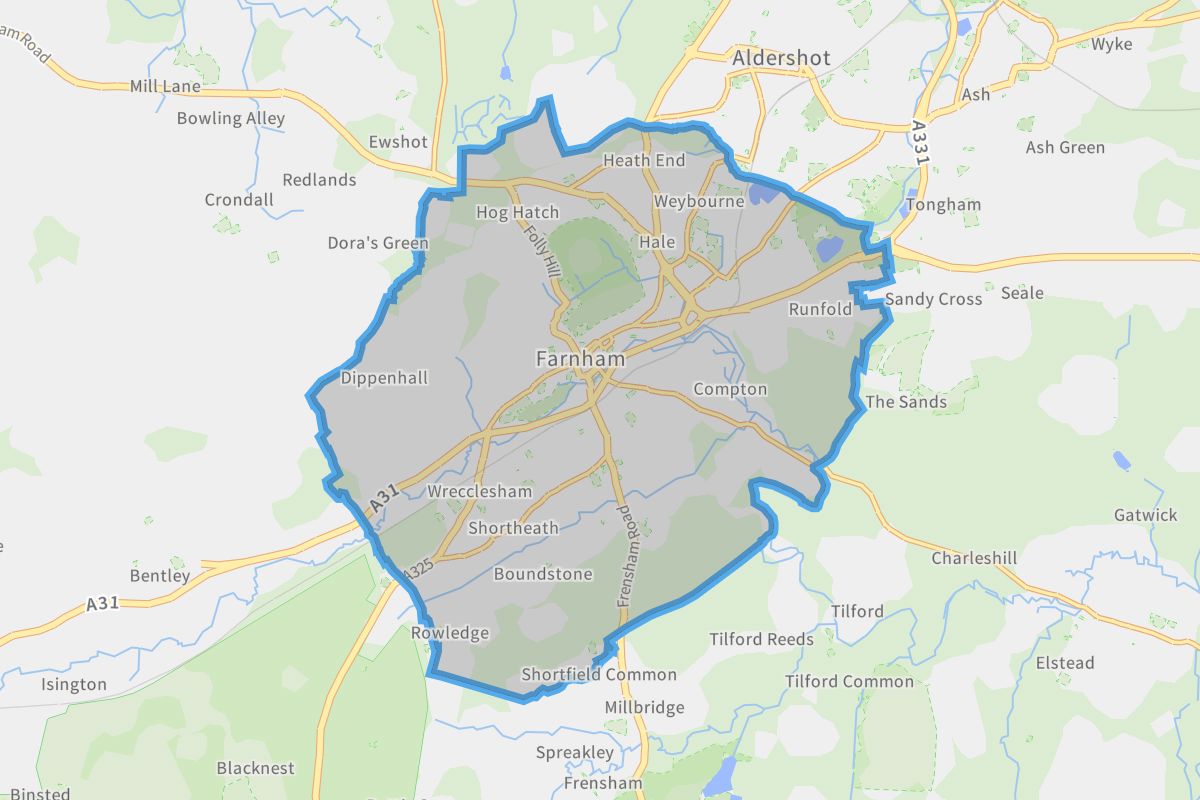 Farnham geographic boundaries light outline