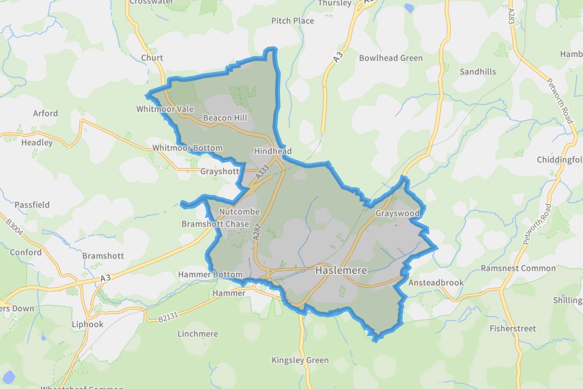 Haslemere geographic boundaries light outline