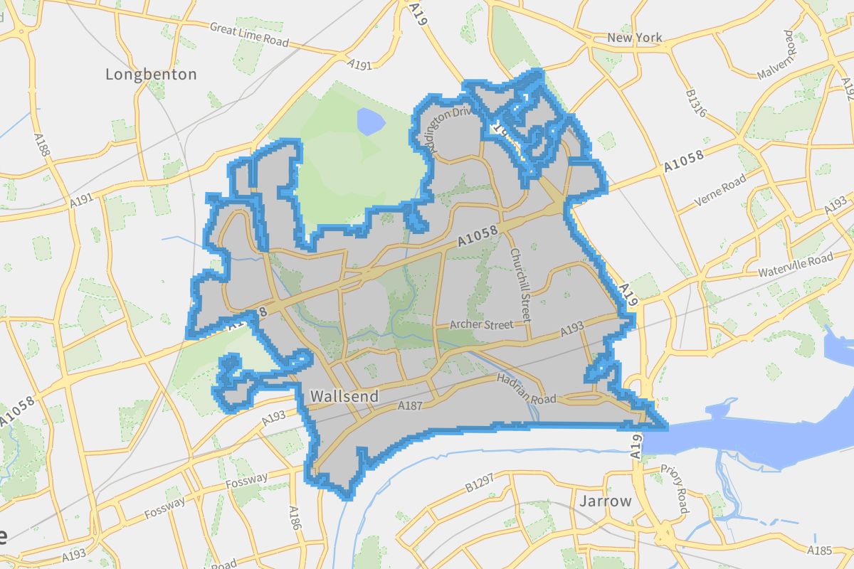 Wallsend geographic boundaries light outline