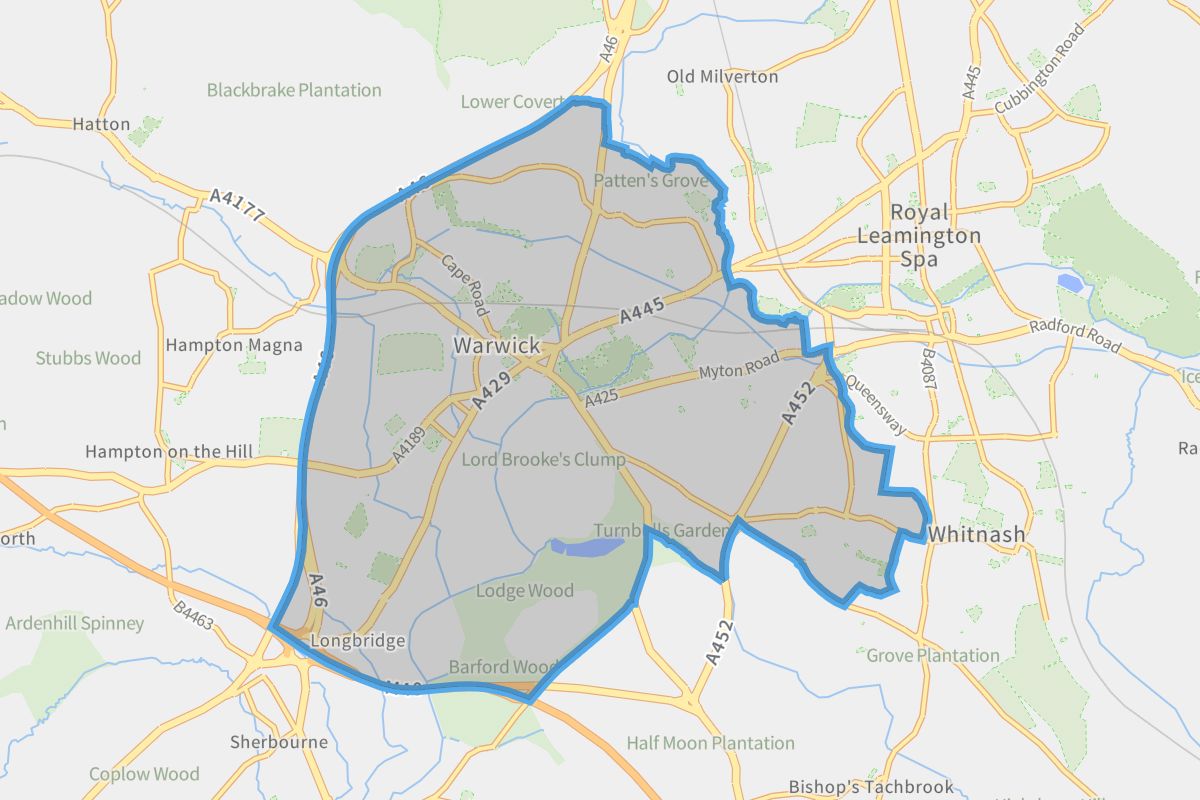 Warwick geographic boundaries light outline