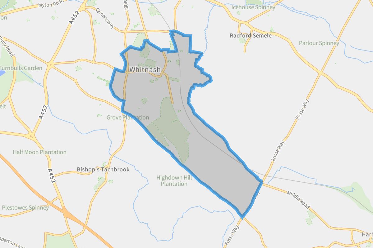 Whitnash geographic boundaries light outline