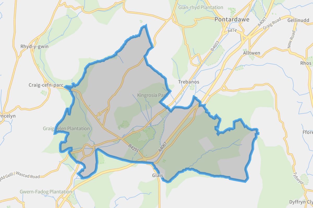 Clydach geographic boundaries light outline