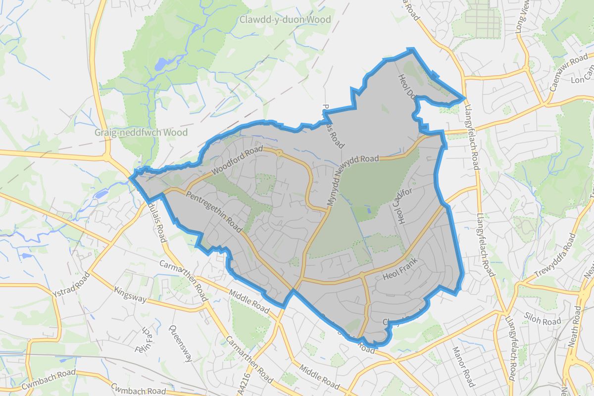 Penderry geographic boundaries light outline