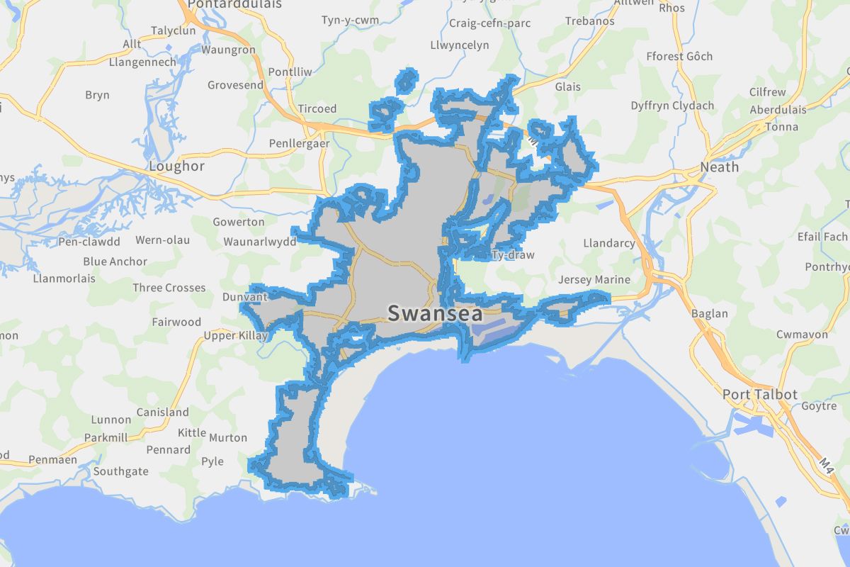 Swansea geographic boundaries light outline