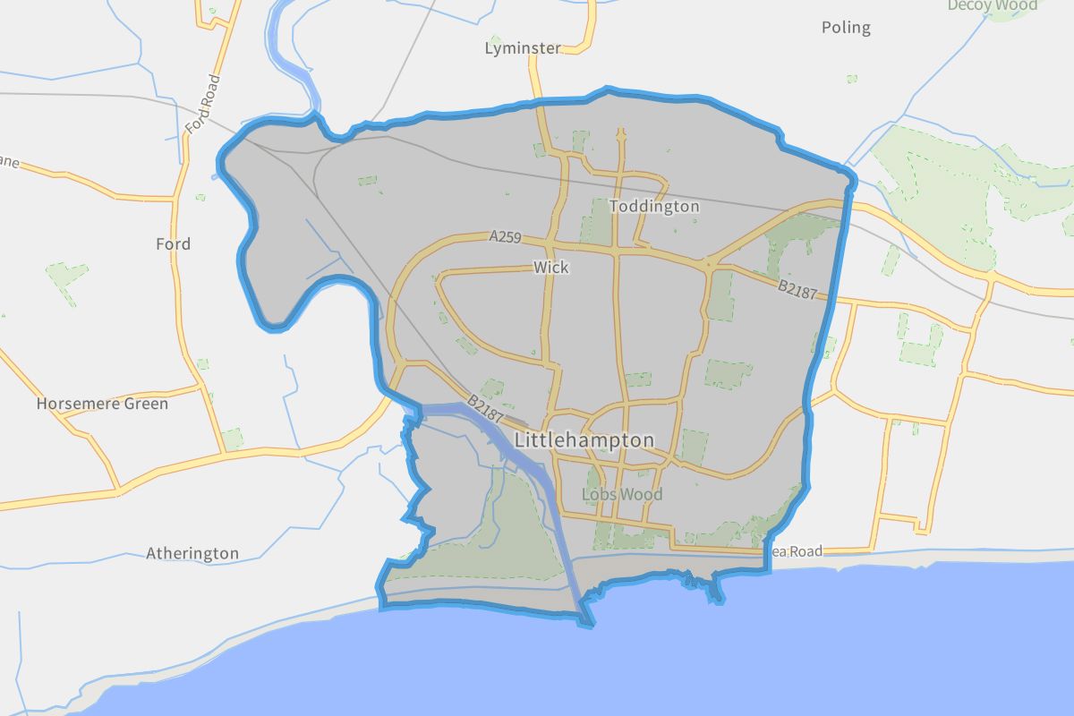 Littlehampton geographic boundaries light outline