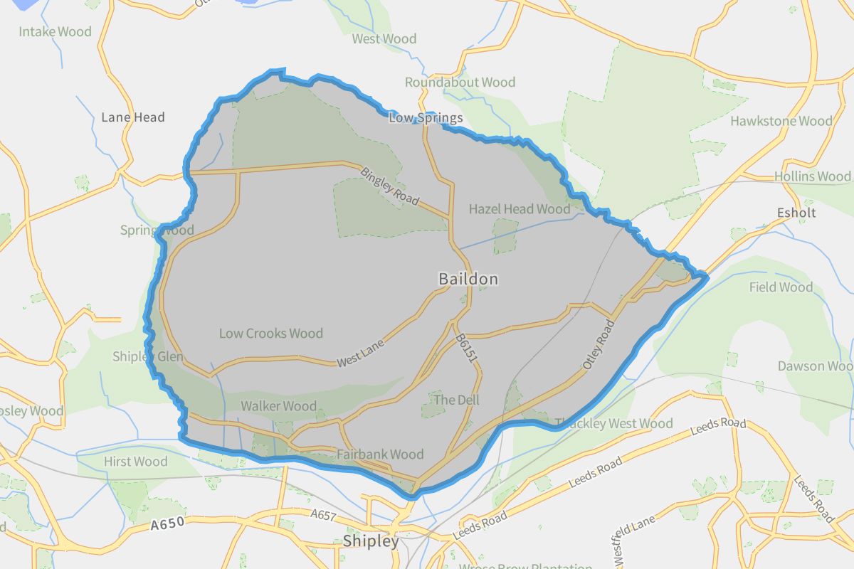 Baildon geographic boundaries light outline
