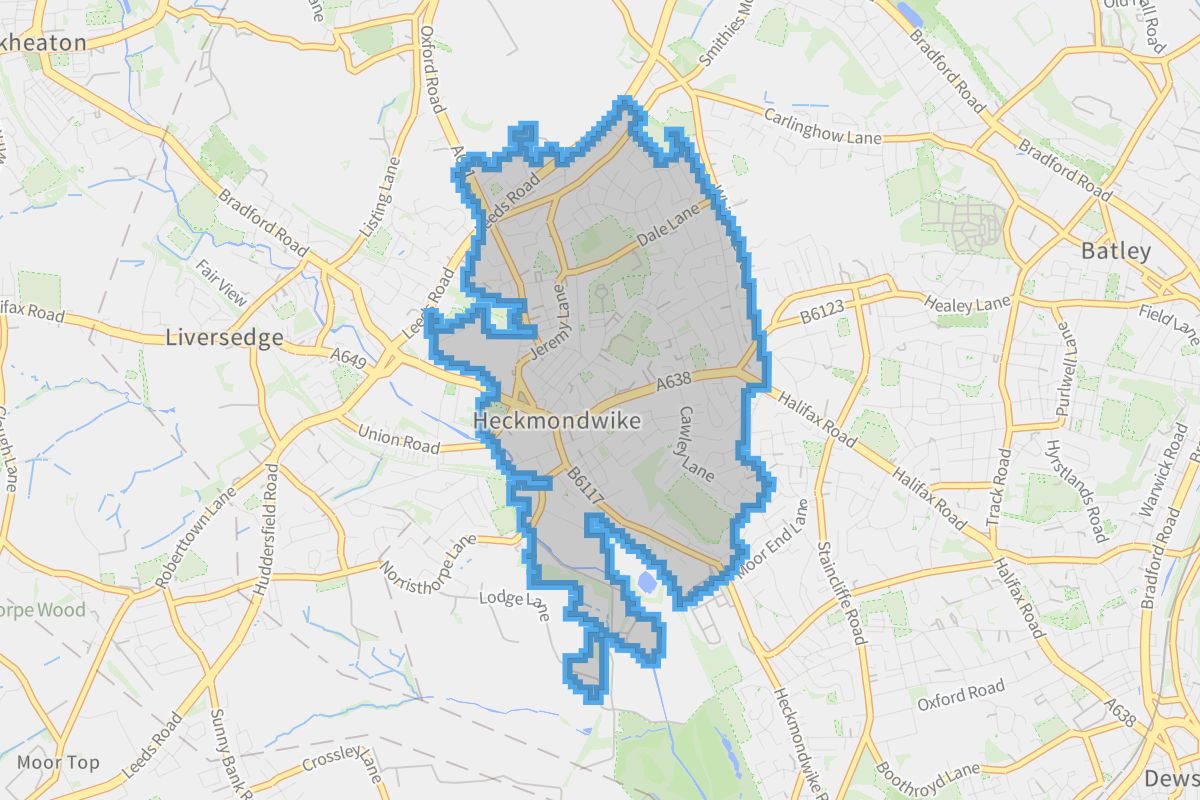 Heckmondwike geographic boundaries light outline