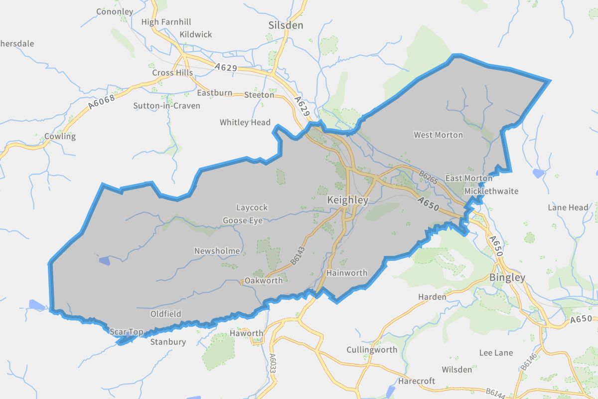 Keighley geographic boundaries light outline