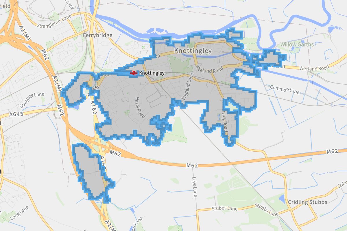 Knottingley geographic boundaries light outline