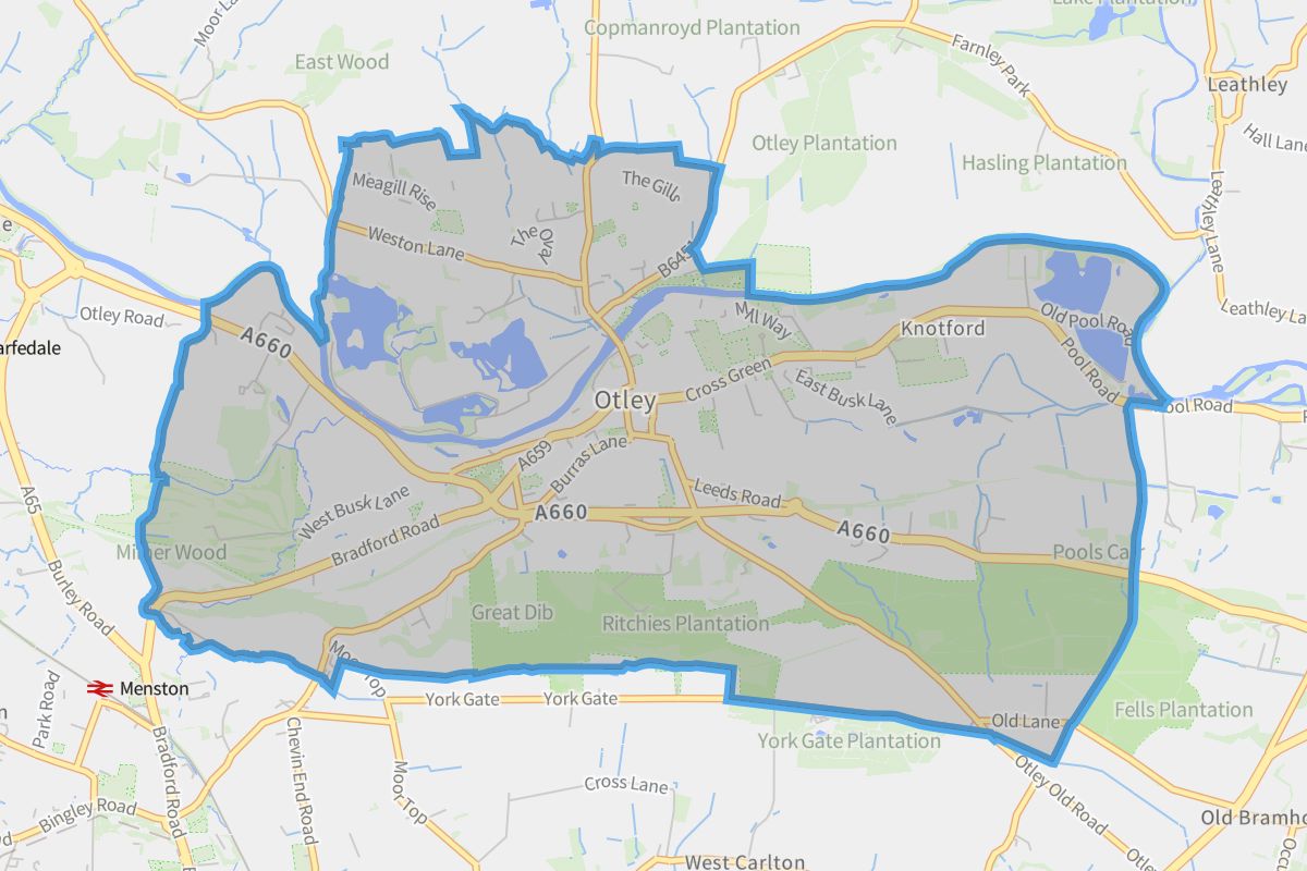 Otley geographic boundaries light outline