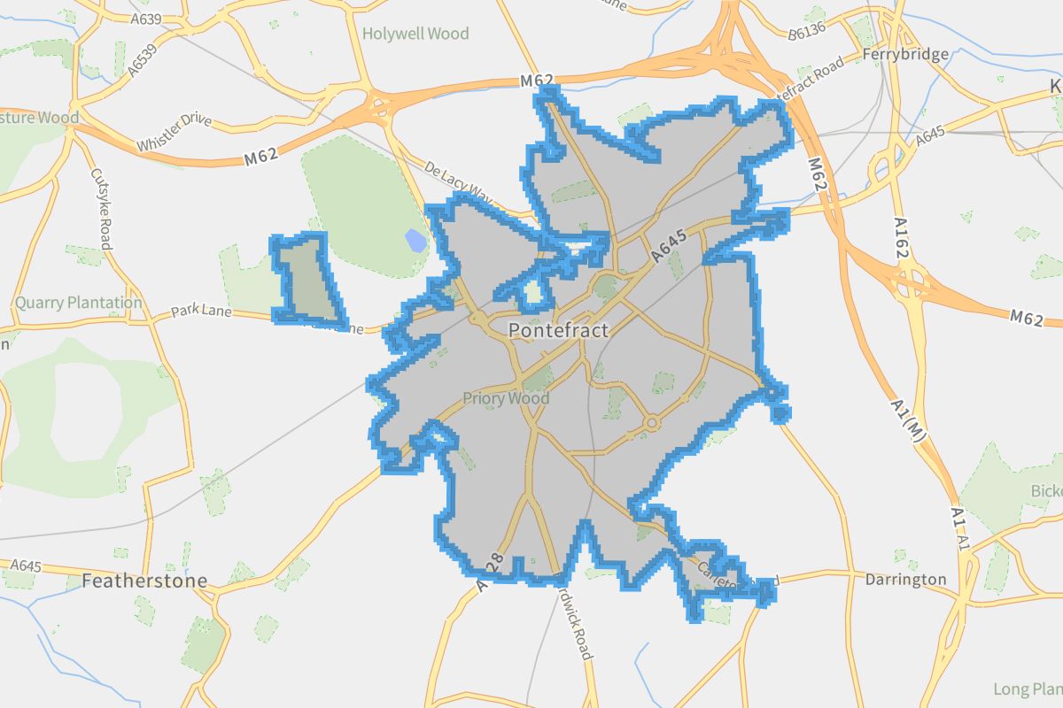 Pontefract geographic boundaries light outline